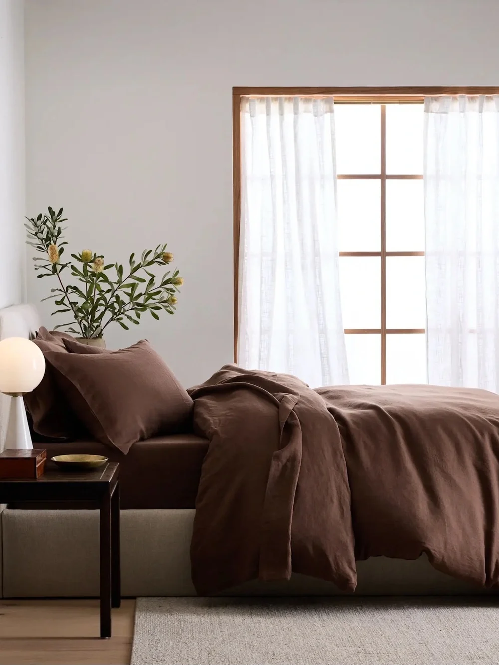 Quince European Linen Duvet Cover Set Full/Queen Espresso 3 Piece